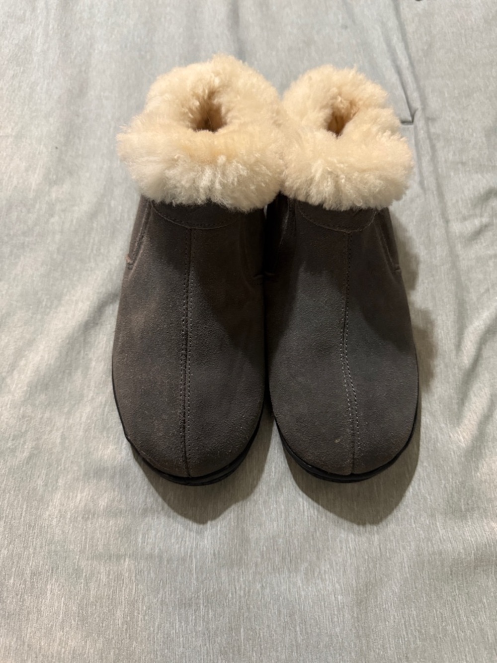 Dream Pairs Gray Suede Ankle Booties with Cream Shearling Cuff